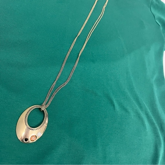 Lia Sophia Gold-tone Dual chain Design Necklace‎ Open Oval Pendant 31" - Picture 9 of 16